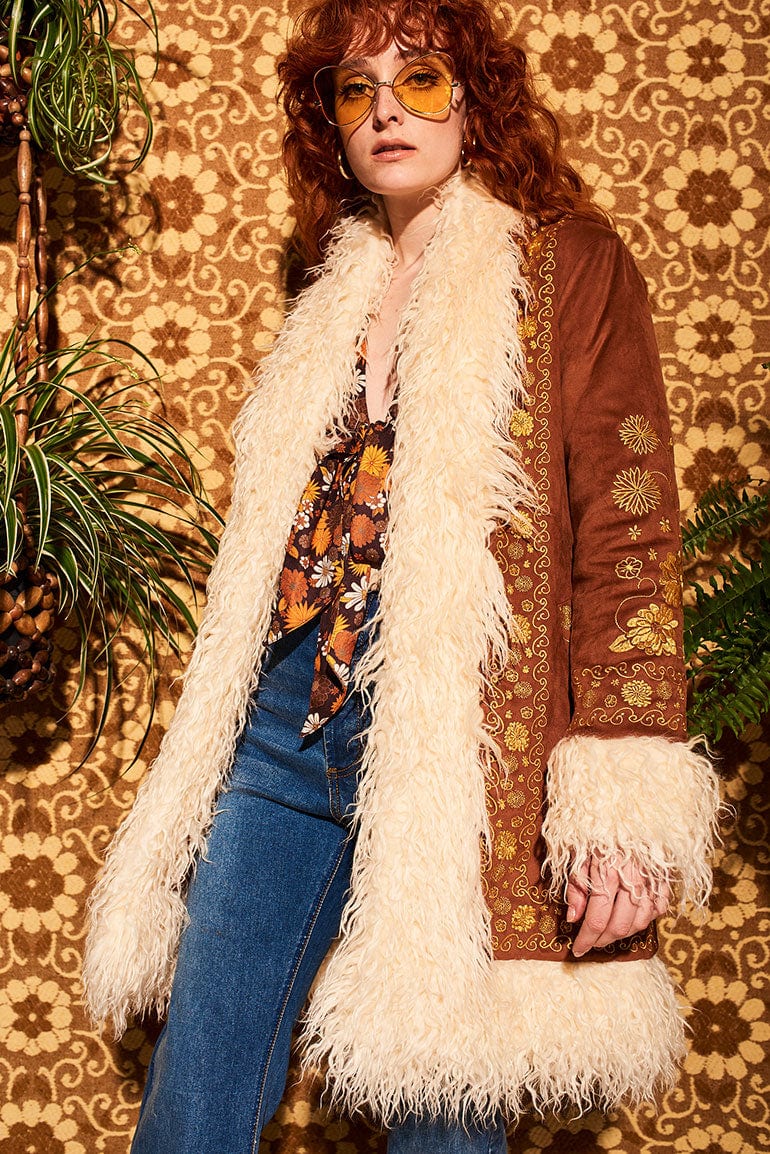 Breaking Hearts Brown Embroidered Penny Lane Coat – The Hippie Shake