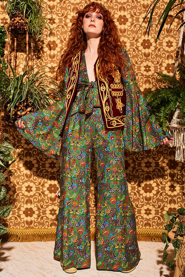 Out From Under Green Paisley Crinkle Trouser