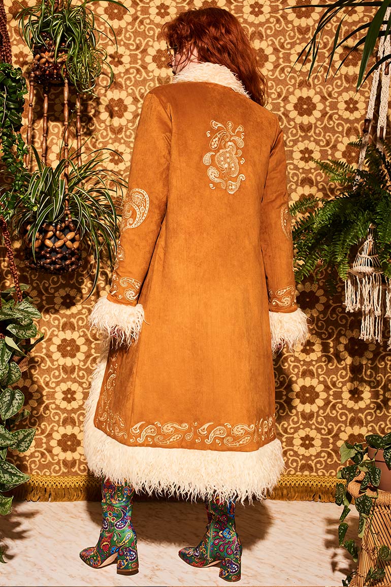 1970's Flower Power Embroidered Brown Cotton Jacket and 