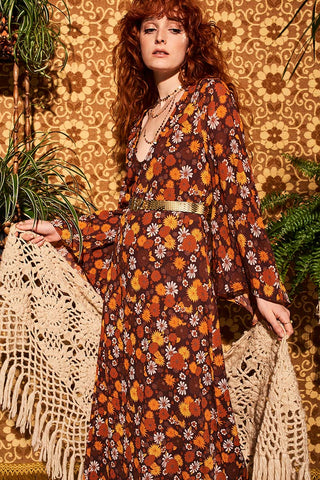 Lady Of The Canyon Brown Floral Maxi Dress – The Hippie Shake