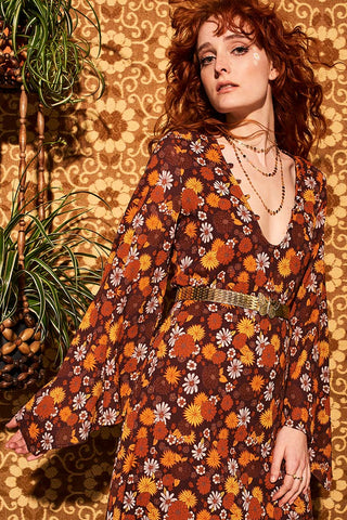 Lady Of The Canyon Brown Floral Maxi Dress – The Hippie Shake