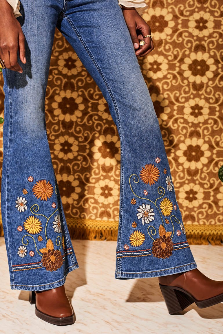 Womens Floral Embroidered Denim Jacket, UK Sizes 6 to 14